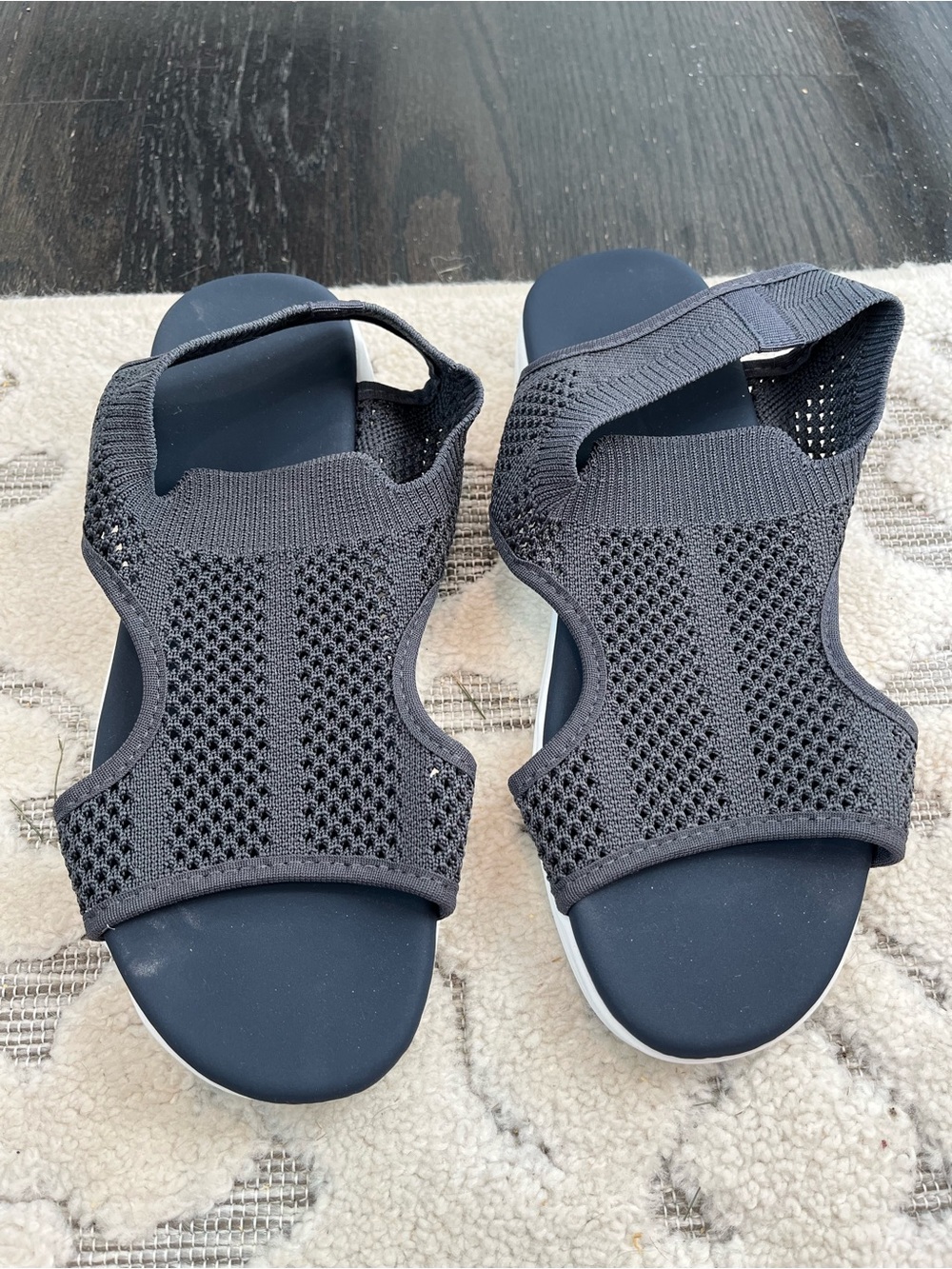 Women's Black Knit Sport Sandals - Breathable Slip-On Comfort
